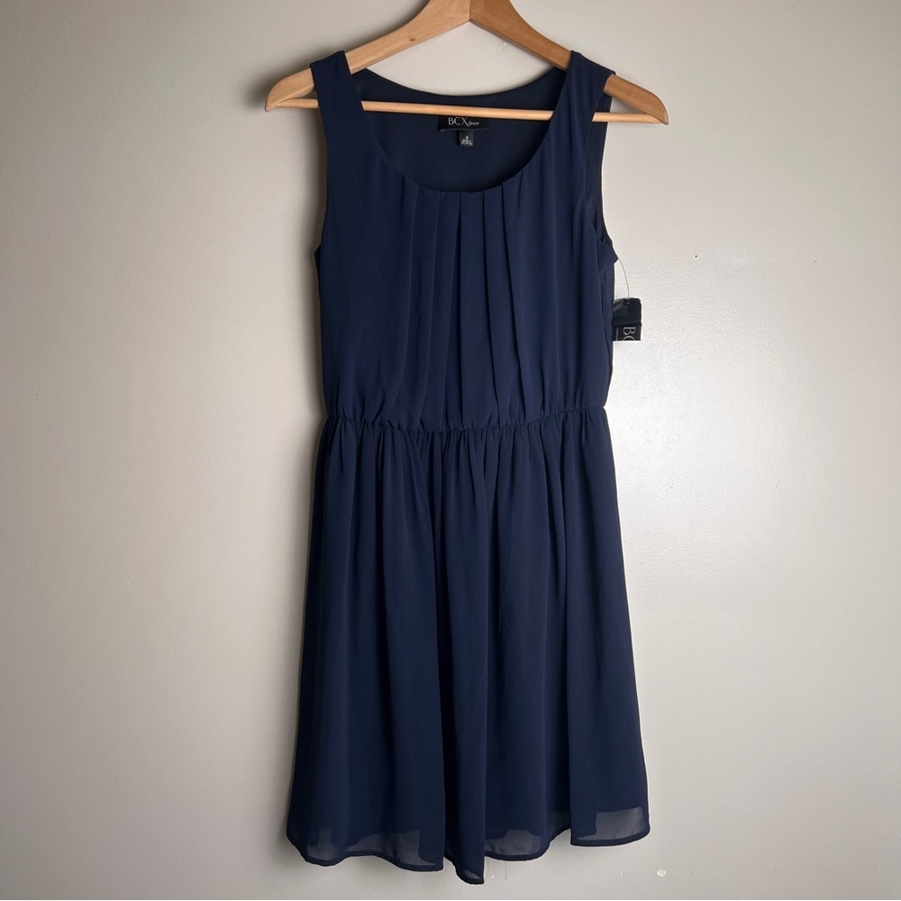 BCX Navy Sleeveless at Knee Pleated Waist Dress Size Small, NWOT